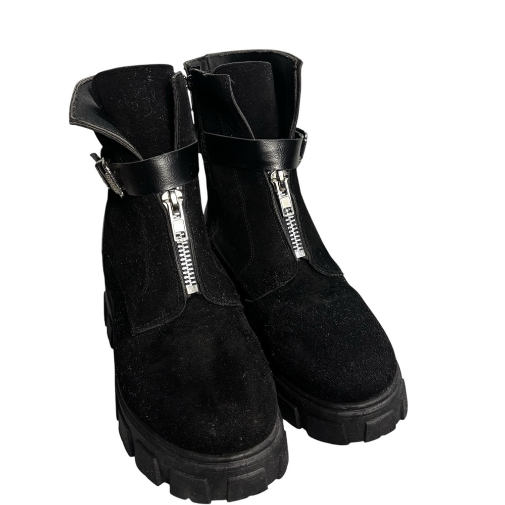 Olivia Miller Combat Boots Size 7.5 Black Zipper Closure with Buckle Side Zipper - Picture 1 of 10